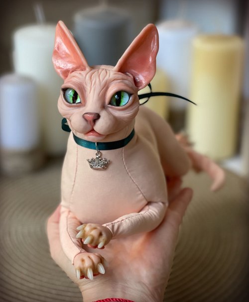 スフィンクス猫の人形、無毛のスフィンクス猫の人形、かわいい子猫の置物 - ショップ Handmade by Barshay 人形・フィギュア -  Pinkoi