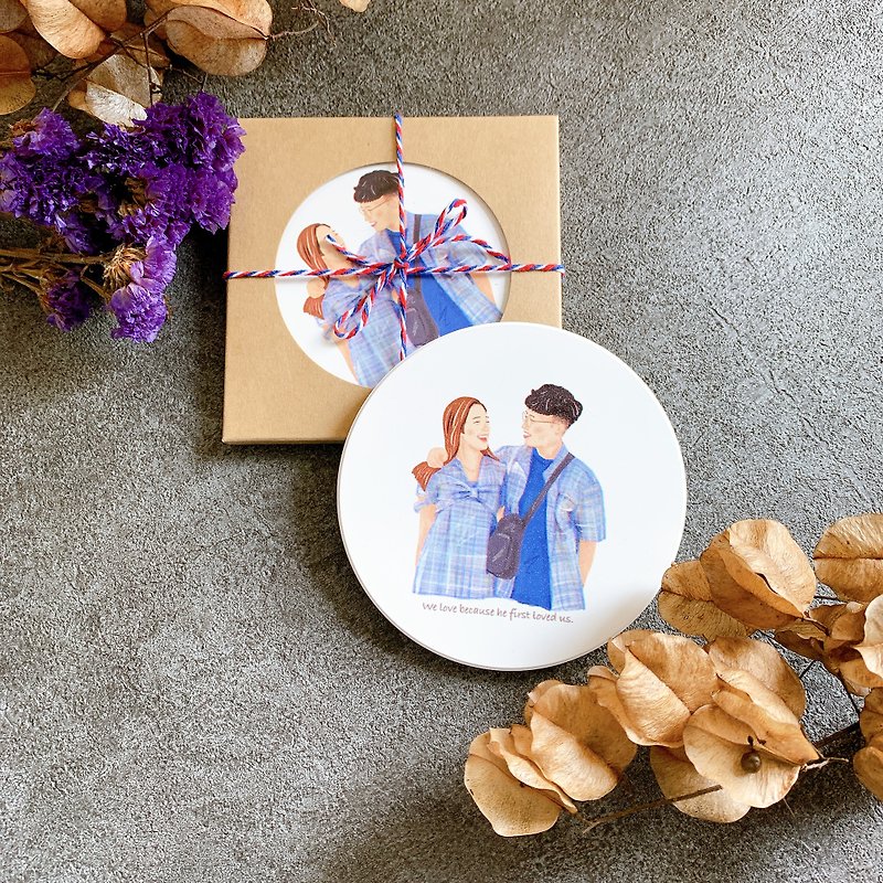 [Customized Like-Yan-painted Ceramic Coasters] A set of 2 | Including a set of custom-painted portraits - Pottery & Ceramics - Pottery White