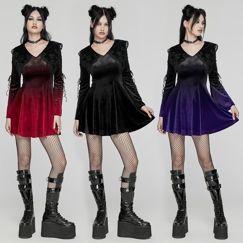 Lolita Alchemist Ombre Dress - Red/Black/Purple - ชุดเดรส - วัสดุอื่นๆ สีม่วง