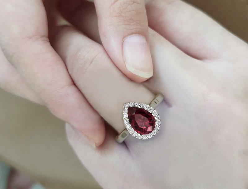 2.60Ct Natural Rhodolite Garnet Silver Ring ,January Birthstone jewelry for her - 戒指 - 其他金屬 咖啡色
