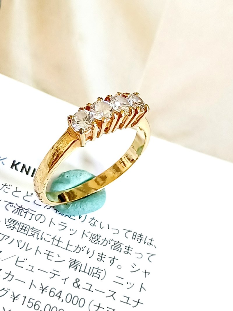 vintage jewelry 金色單排鑲萊茵石 戒指 - 戒指 - 其他金屬 