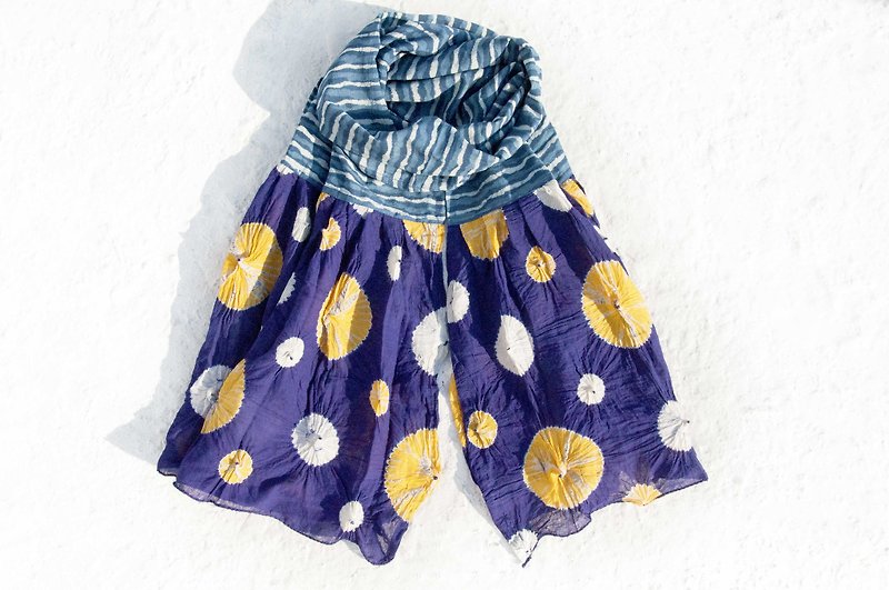 Blue dyed silk scarf / batik tie dyed silk scarf / plant dyed scarf / indigo gradient cotton scarf - rainbow bubble - Scarves - Cotton & Hemp Multicolor