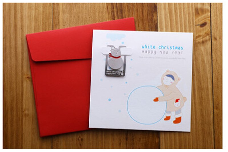聖誕節卡片書籤 雪人 堆雪球 耶誕節 祝福 告白 禮物 - 卡片/明信片 - 純銀 
