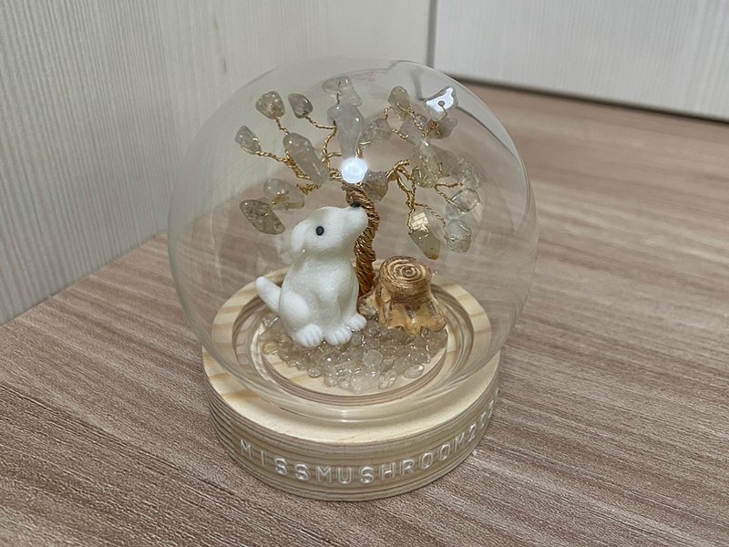 Customized small white dog | Crystal tree series micro landscape crystal ball | Cute | Home decoration - ของวางตกแต่ง - คริสตัล สีทอง