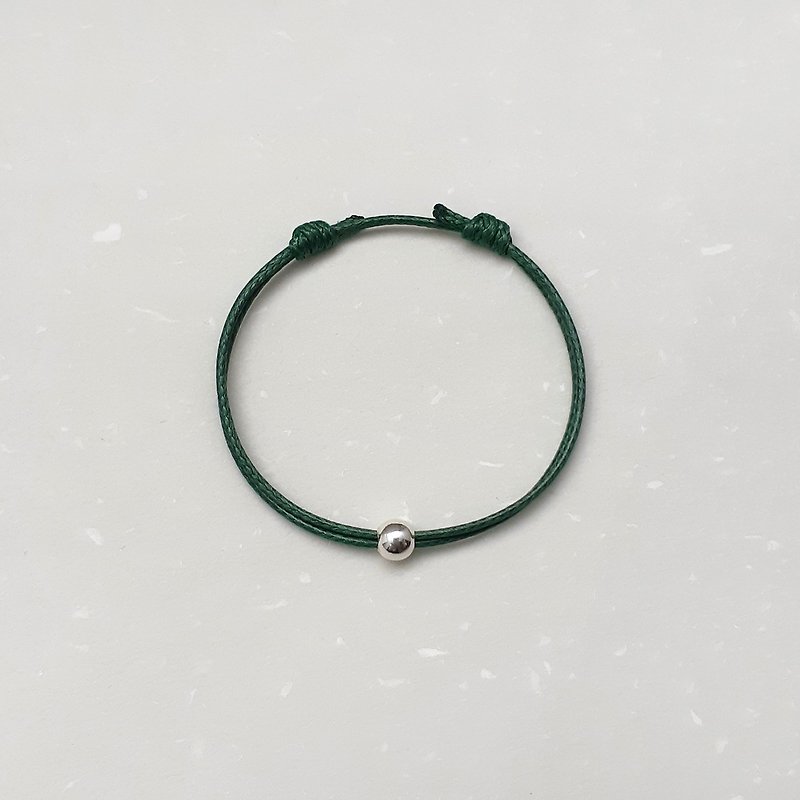 Wax line bracelet s990 sterling silver 5mm beads plain simple Wax rope thin line - สร้อยข้อมือ - กระดาษ สีเขียว