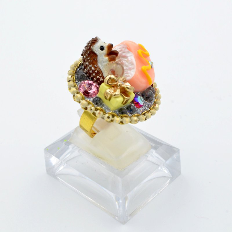 TIMBEE LO Little Hedgehog Dessert Flower Crystal Ring - General Rings - Plastic Multicolor