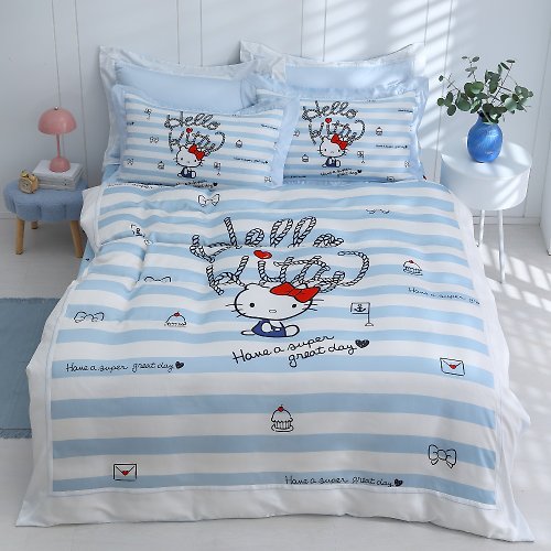 家適居家寢飾生活館 Hello Kitty-萊賽爾天絲-床包被套組- 海洋甜心-藍-大圖-正版授權