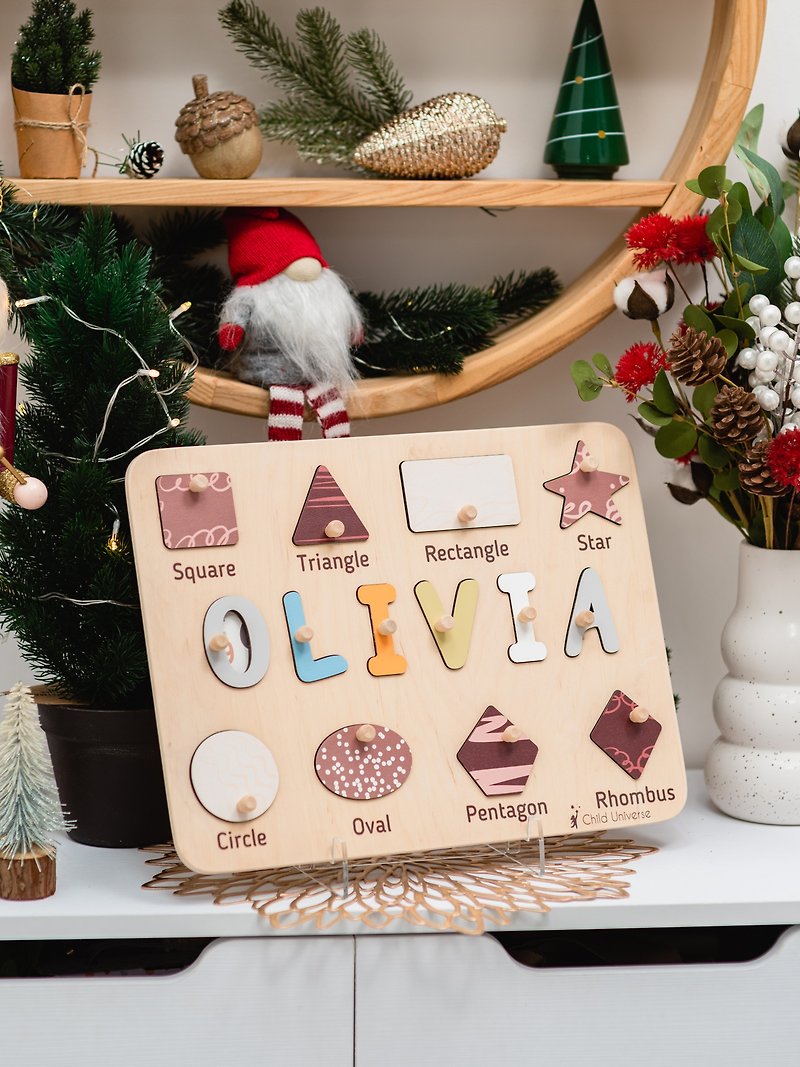 Pastel Name Board Montessori Toys, Wooden Name with Shapes, Christmas Baby Gift - ของเล่นเด็ก - ไม้ หลากหลายสี
