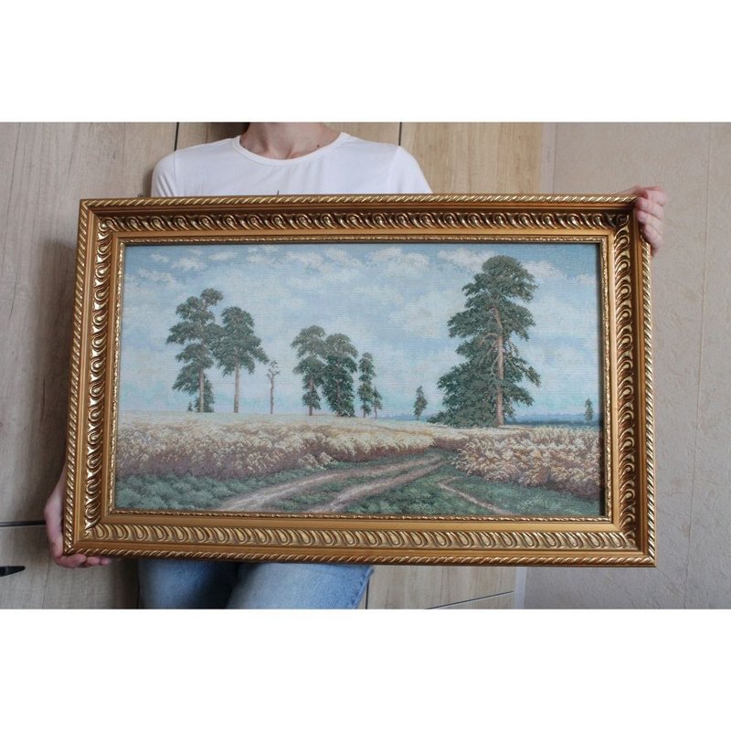 Handmade village landscape Rye, Hand Cross Stitched Artwork, Gifts, Home Decor - 壁貼/牆壁裝飾 - 棉．麻 金色