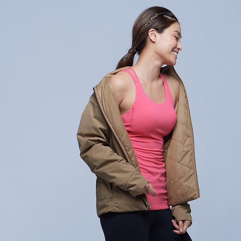 [MACACA] Soft and warm double-sided jacket-BRH4142 Khaki - ชุดกีฬาผู้หญิง - เส้นใยสังเคราะห์ สีนำ้ตาล
