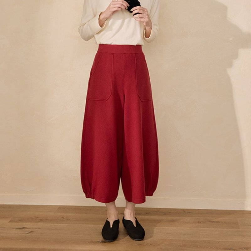 Soft wide-leg pants for daily life-Sanghong - กางเกงขายาว - วัสดุอื่นๆ สีแดง