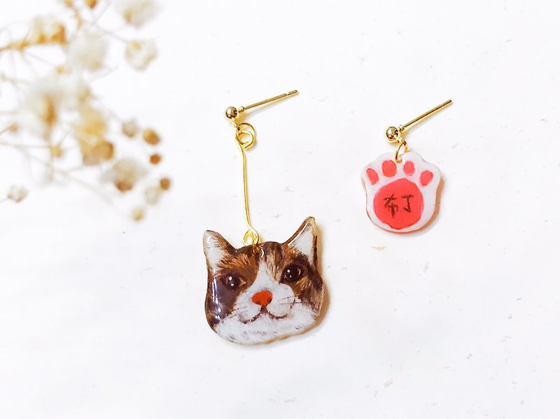 Custom cat earrings Clip-On hairy child pets like Yan painted hand-made jewelry birthday gifts - Earrings & Clip-ons - Resin Pink