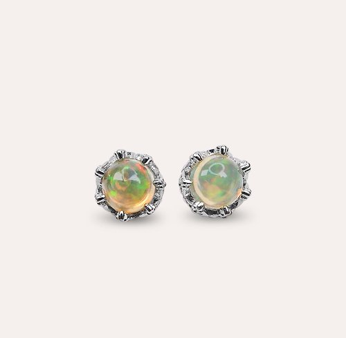 安的珠寶 AND Jewel AND 蛋白石 淡黃色 圓形 6mm 耳環 蛻變系列 Crown 天然寶石