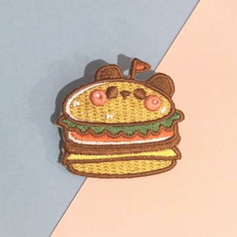 ドッグクリップスター/オリジナル刺繡ピン/ハンバーガーパンダ - ブローチ - 刺しゅう糸 