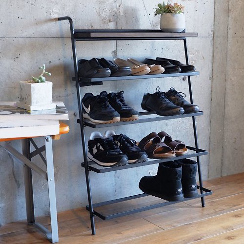 日本COLLEND 日本COLLEND IRON 實木鋼製靠牆四層收納鞋架