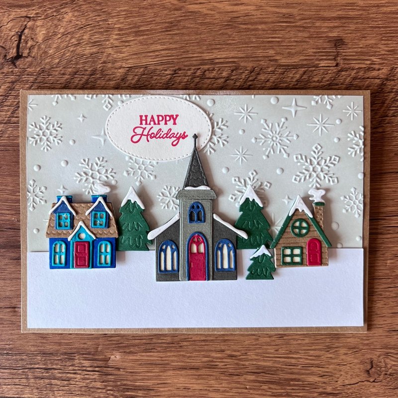 Happy Holidays Christmas Village Christmas Card - การ์ด/โปสการ์ด - กระดาษ สีเทา