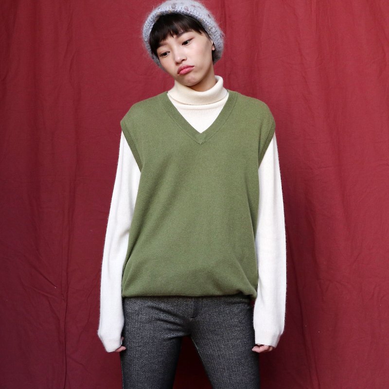 Pumpkin Vintage. Ancient Green Cashmere Cashmere Vest Sweater - สเวตเตอร์ผู้หญิง - ขนแกะ 