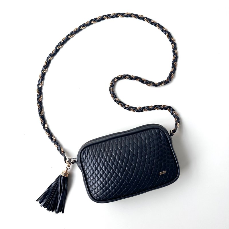 Old Bones BALLY black quilted camera chain bag D56 vintage - กระเป๋าแมสเซนเจอร์ - หนังแท้ สีดำ