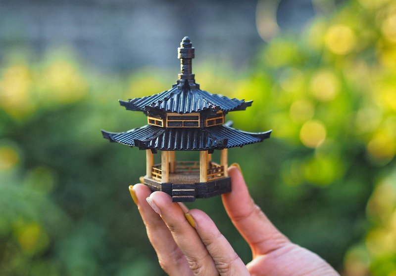 Japanese pavilion model scale model for diorama or home and garden decoration - 擺飾/家飾品 - 木頭 咖啡色