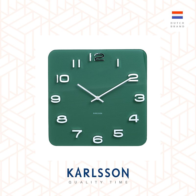Karlsson, Wall clock Vintage Jungle green square glass - นาฬิกา - แก้ว สีเขียว