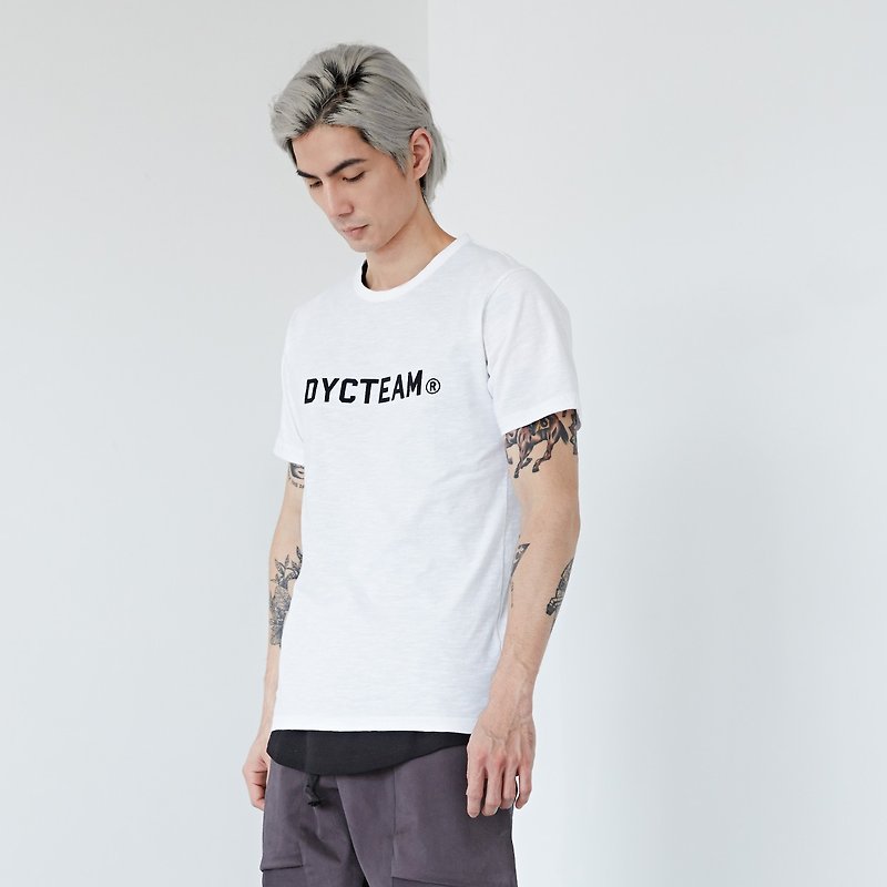 DYCTEAM - Flocking LOGO Slubbed Fabric Tee - Men's T-Shirts & Tops - Cotton & Hemp White