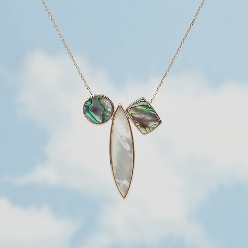 SOIRÉE BY N.Y. 蒔華芮設計師輕珠寶 雙彩單葉項鍊 I珍珠母貝 鮑魚貝