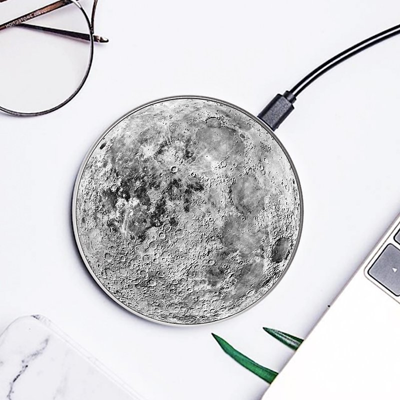 【回禮禮物】15W 月球月亮星球圓形快速無線充電器WC-PL-03 - 無線充電器 - 其他金屬 灰色
