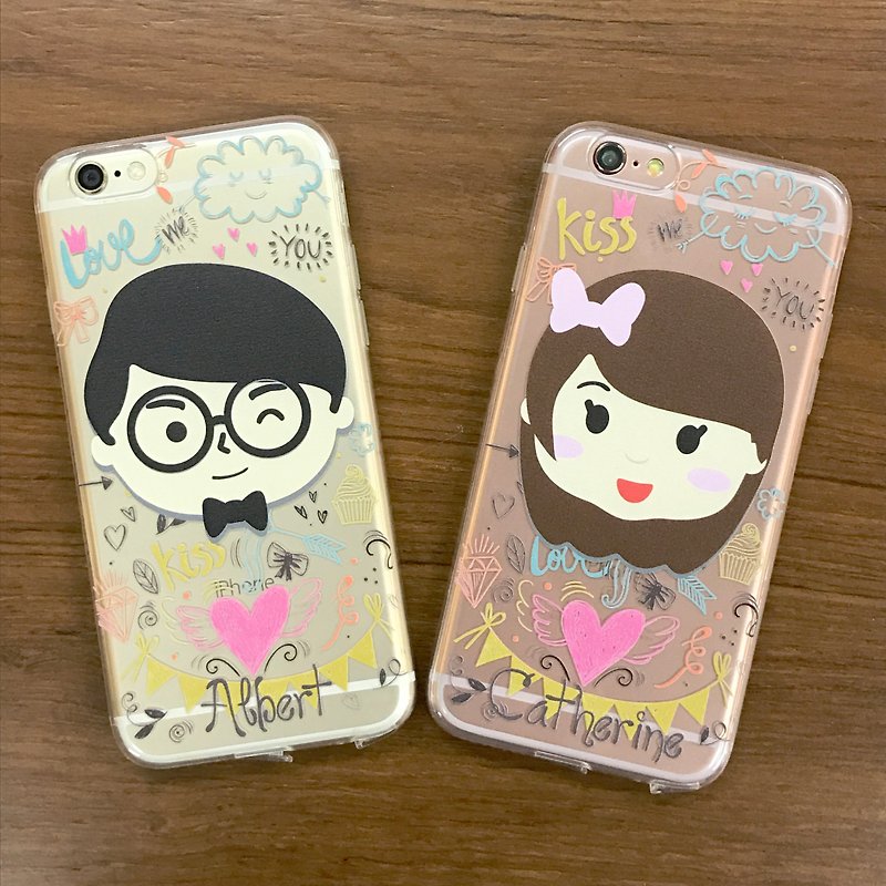 Exclusive order-Personalized Cartoon Mini Face Maker iPhone Case, a pair of transparent soft cover protective cover for mobile phone, free of charge / can be customized - เคส/ซองมือถือ - ซิลิคอน หลากหลายสี