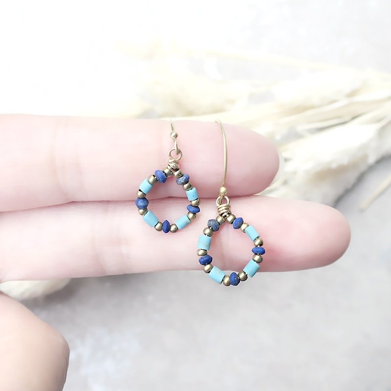 Secret wreath. Jin Lvsong natural stone green yellow Bronze earrings - can be changed cramping - Earrings & Clip-ons - Gemstone Blue