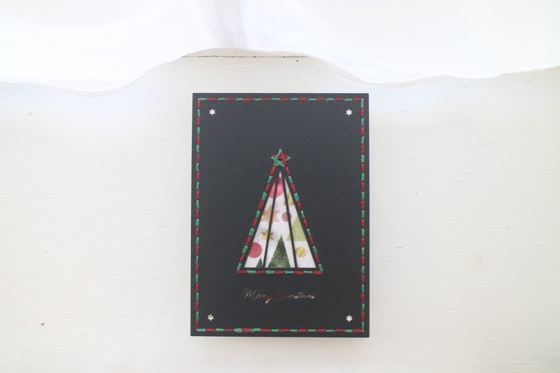 聖誕樹－黑色版－手縫夾心卡－雷雕 手工卡片－聖誕節 - 心意卡/卡片 - 紙 黑色