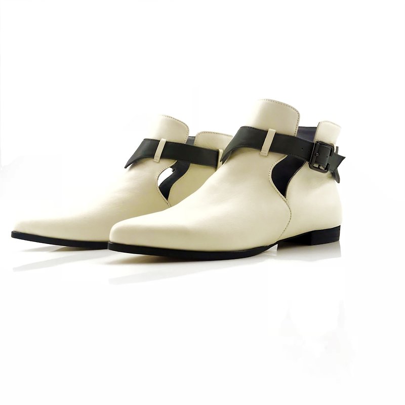 Hope (beige  boots handmade leather shoes) - รองเท้าบูทสั้นผู้หญิง - หนังแท้ ขาว