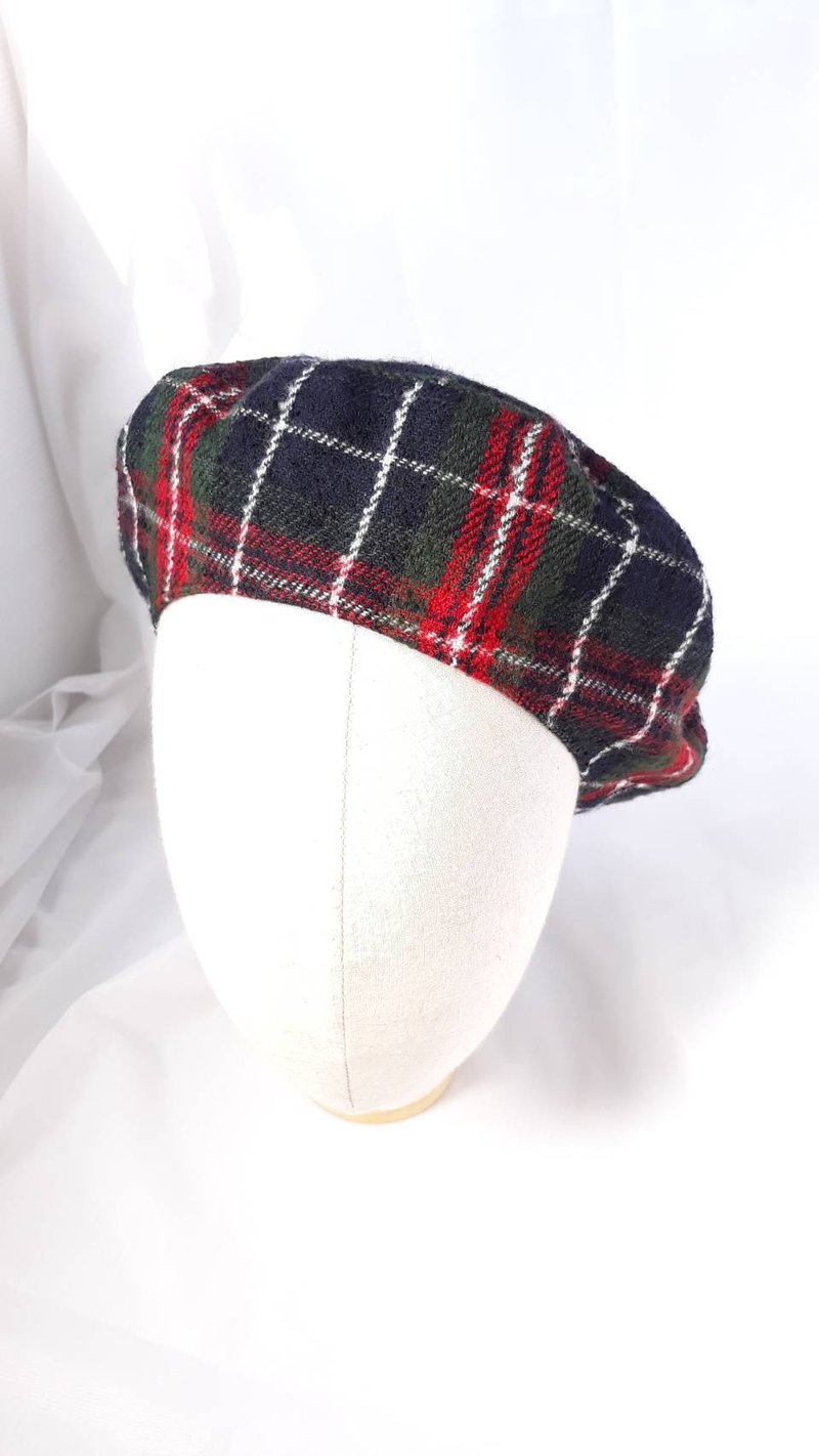 Red, blue and Teal Scottish plaid hair Beret/Beret (Beret) - Hats & Caps - Wool Multicolor