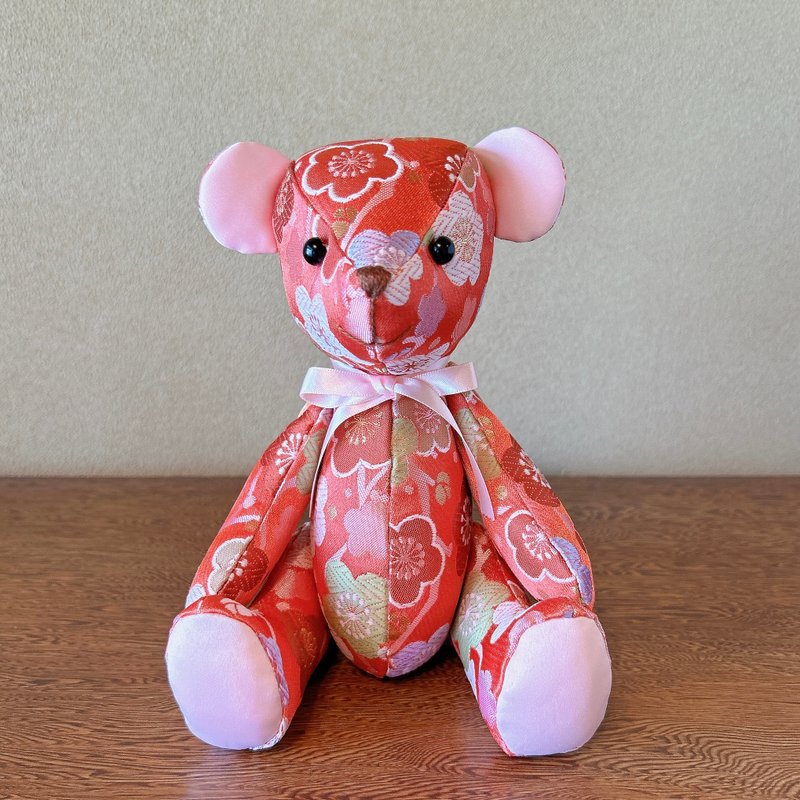 Japanese style teddy bear, made in Japan, floral patterns, free gift wrapping - Stuffed Dolls & Figurines - Polyester Pink