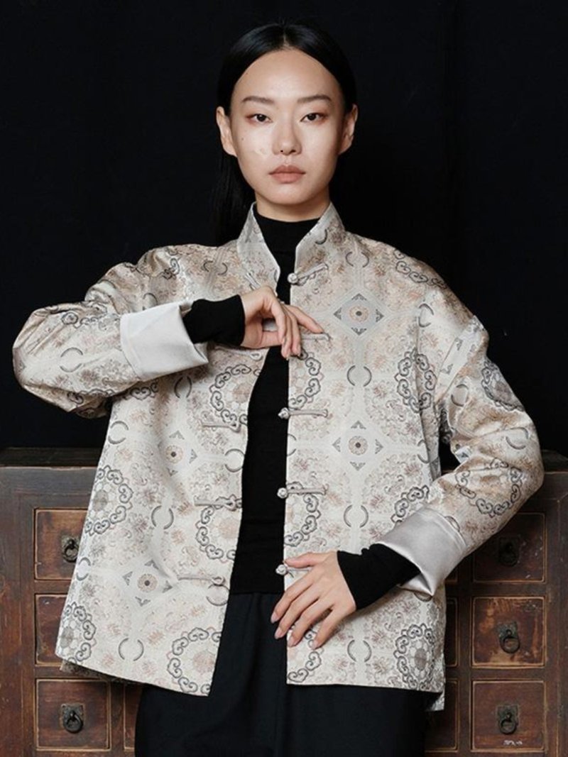 寶相/新中國風 復古唐裝外套 - 女大衣/外套 - 聚酯纖維 白色