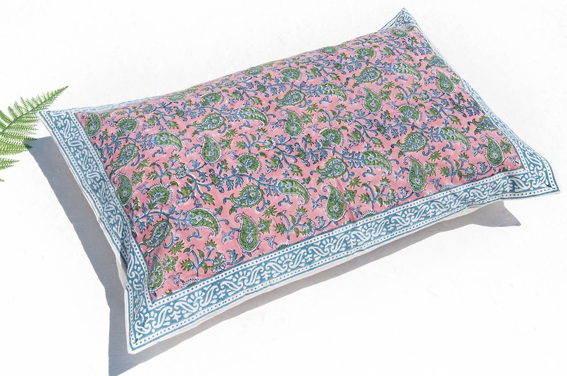 Handmade Woodcut Printed Pillow Case Pure Cotton Hugging Pillow Case Hand Printed Hugging Pillow Case-French Flower Vine Leaves - หมอน - ผ้าฝ้าย/ผ้าลินิน หลากหลายสี