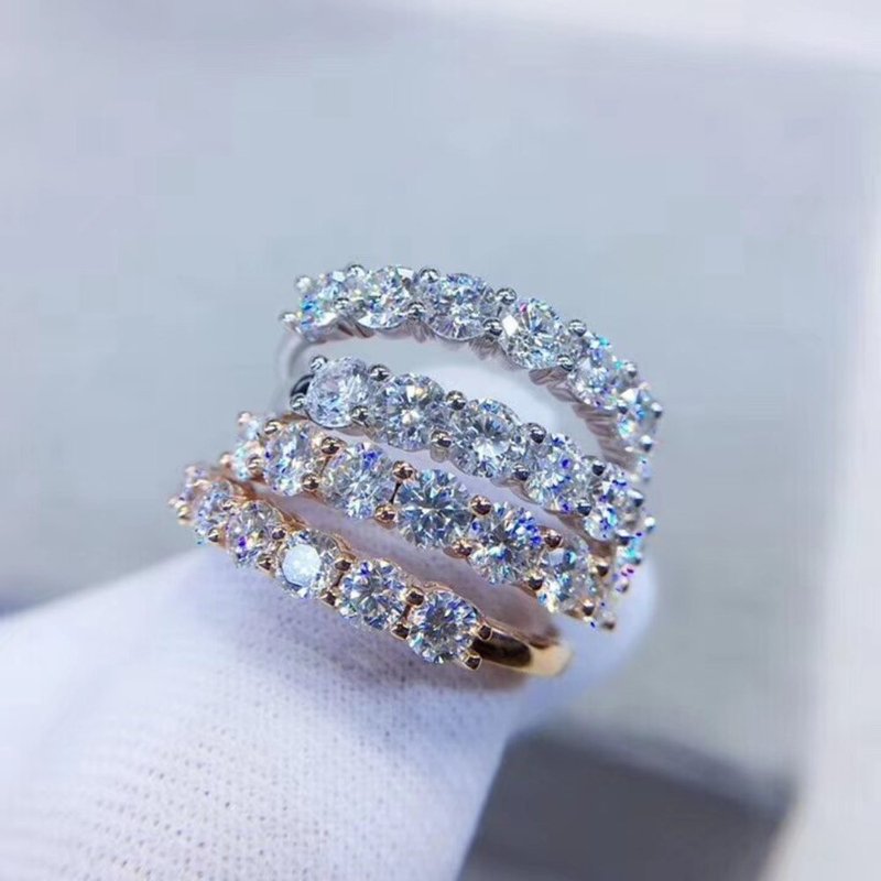 Moissanite Half Eternity Band, Moissanite Ring, Moissanite Wedding Band - แหวนทั่วไป - โลหะ สีเงิน