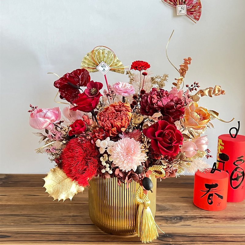 SEE Floral Design immortal flowers/lasting flowers/dried flowers-Xianglong Crane Lucky Potted Flowers - Dried Flowers & Bouquets - Plants & Flowers 