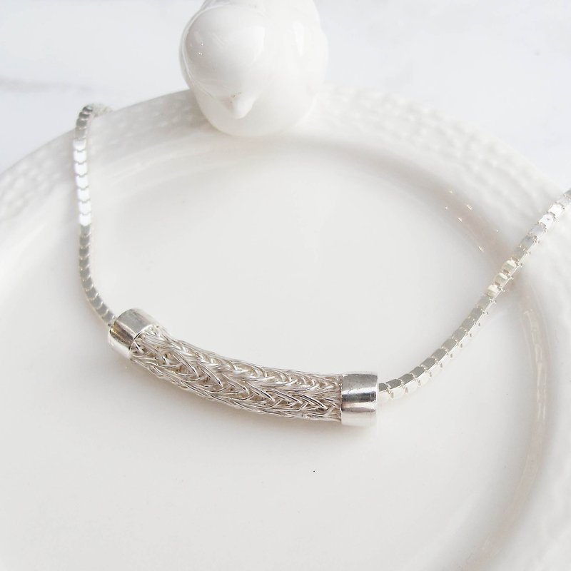 Big staff Taipa [handmade silver] sterling silver braided tube bracelet (girl models) - Bracelets - Sterling Silver White