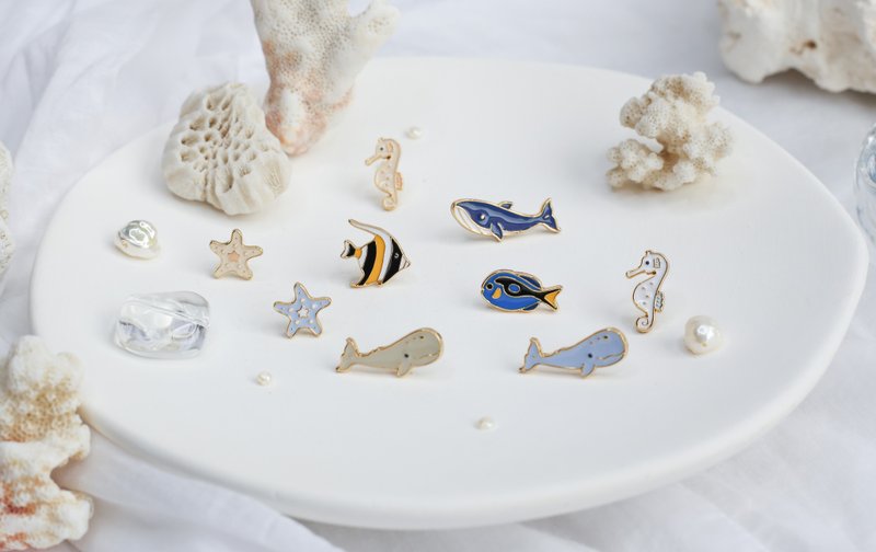 海馬 海星 藍鯨 海洋生物 項鍊 手工飾品 生日禮物 紙盒包裝 - 項鍊 - 琺瑯 多色