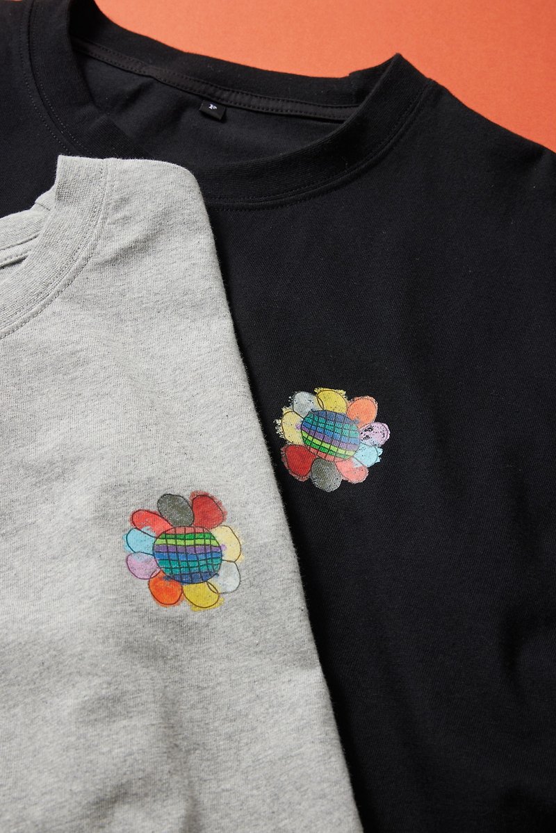 Colorful Flower Adult T-Shirt (Gray) - Women's T-Shirts - Cotton & Hemp Gray