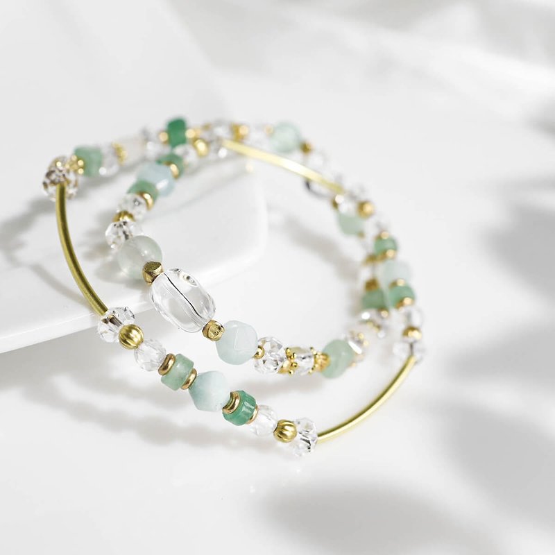 Hillside in Early Spring | D01 Dongling Jade Tianhe Stone White Crystal Bracelet - Bracelets - Gemstone Green