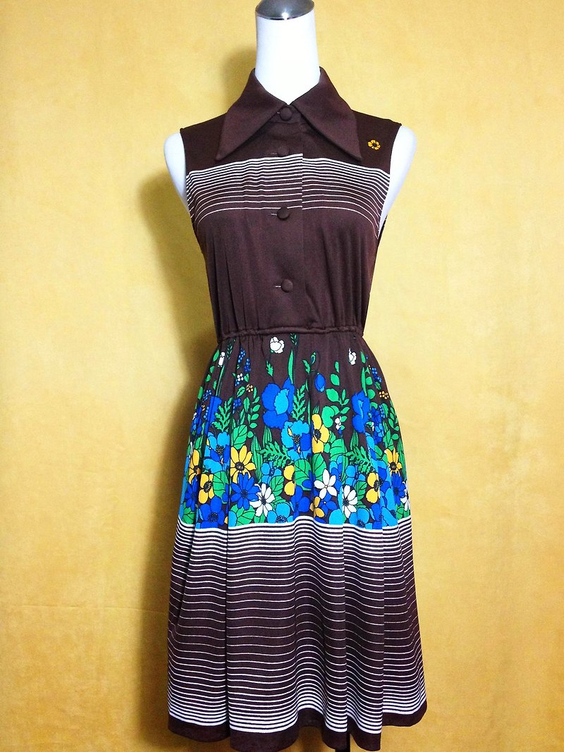 Ping-pong vintage [vintage dress / retro flower stripe sleeveless vintage dress] abroad back VINTAGE - One Piece Dresses - Polyester Multicolor