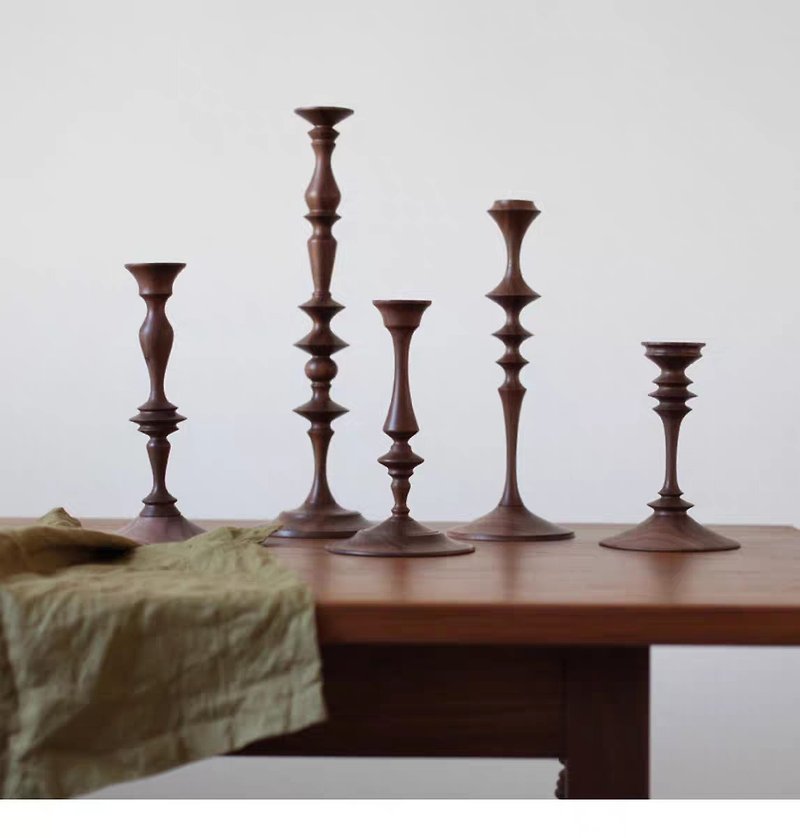 中古風格 實木燭台 桌面擺設 - 香氛蠟燭/燭台 - 木頭 咖啡色