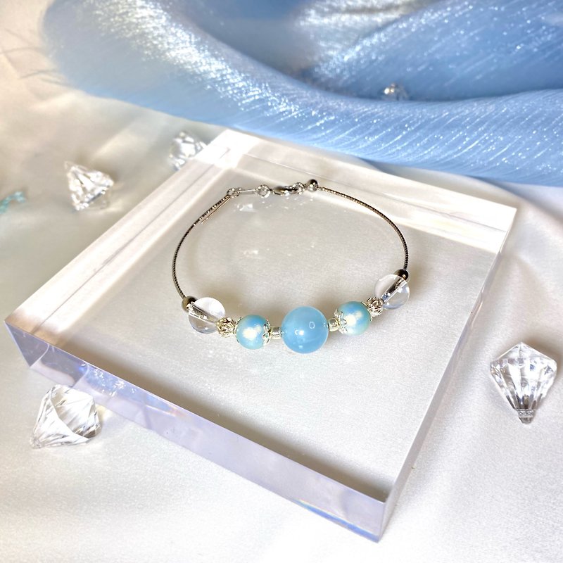天然海藍寶白水晶 加強表達能力平靜情緒手鐲手鏈 - 手鍊/手環 - 水晶 藍色