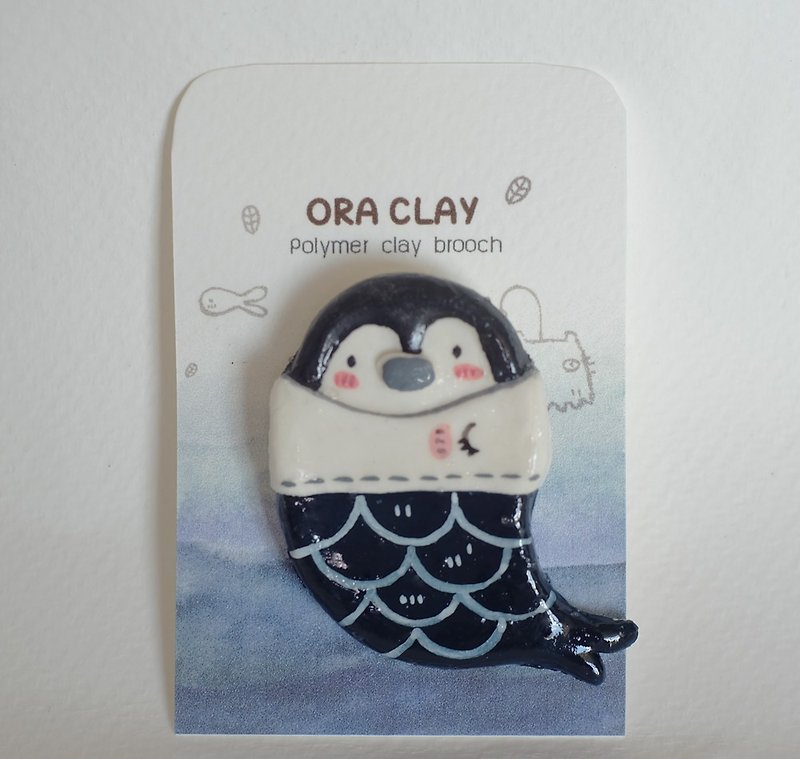 Penguin polymer clay brooch - Brooches - Other Materials Blue