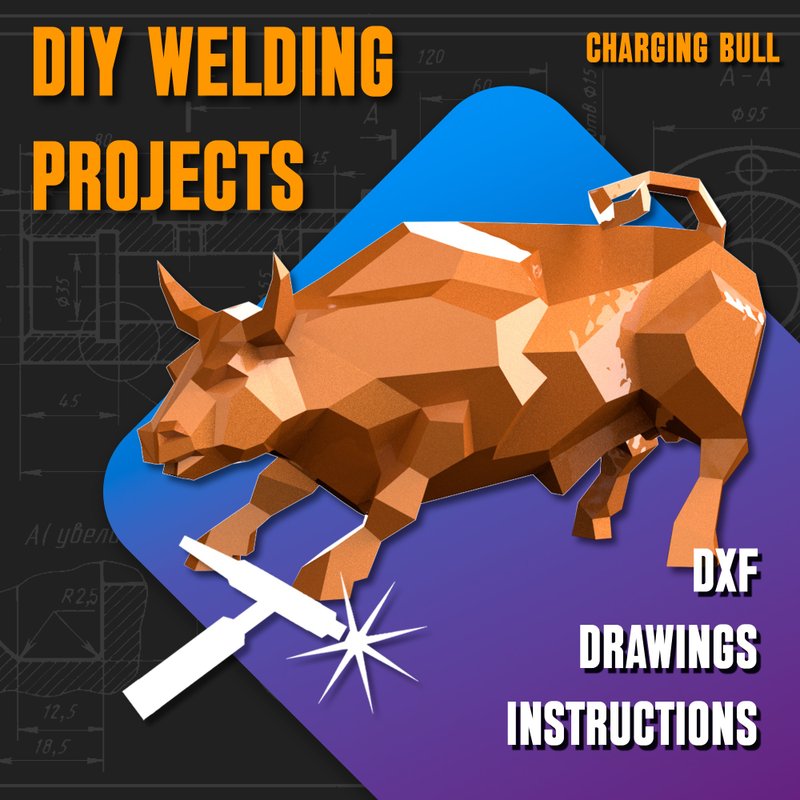 Welding Project Plans Drawings Charging Bull (DXF, PDF) - 圖文模板設計 - 其他材質 