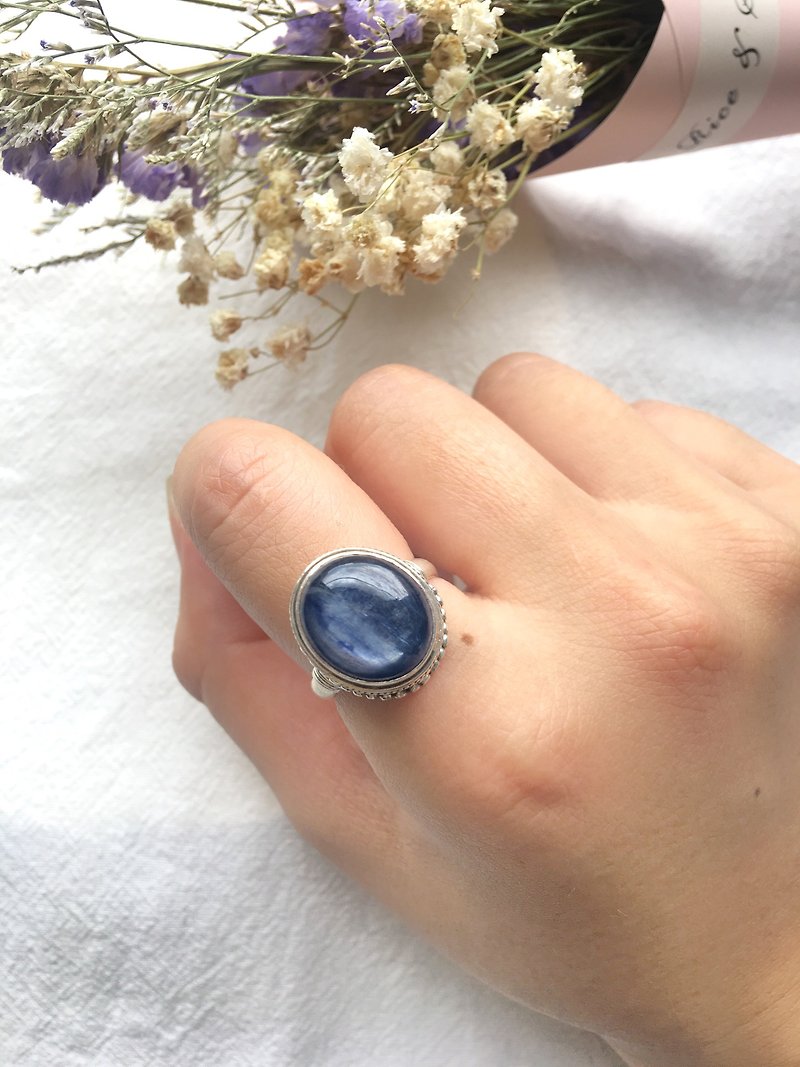 藍晶石925純銀復古戒指  - 戒指 - 寶石 銀色