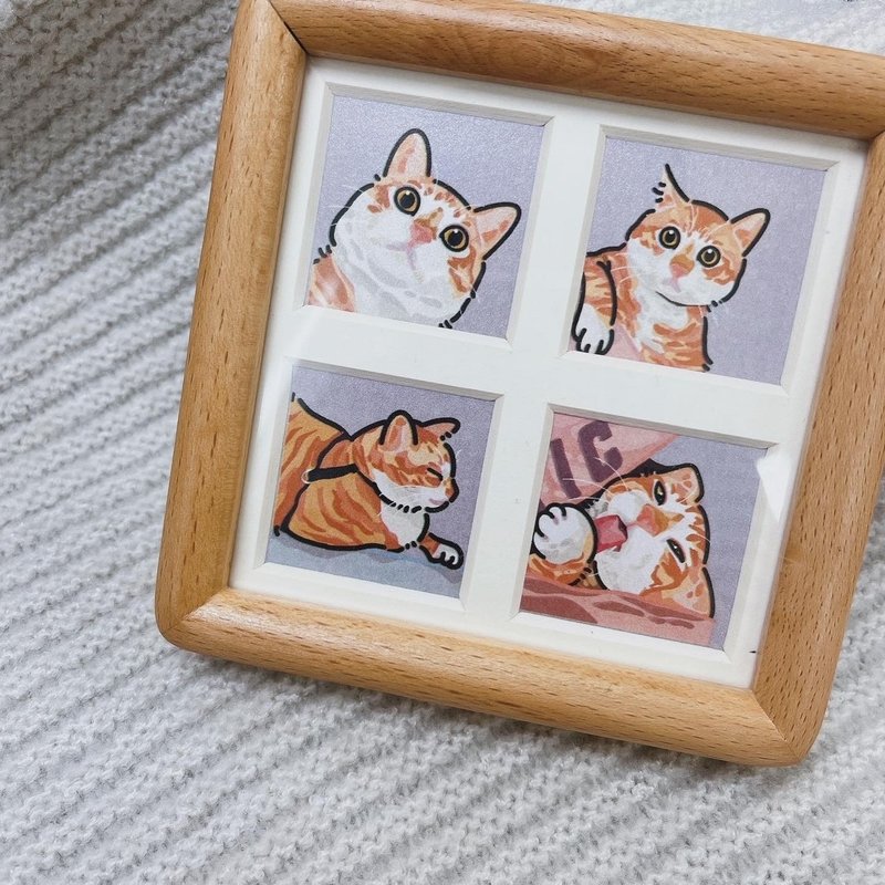 Customized furry child with painted face and wooden frame (4 grid furry child) - Customized Portraits - Wood Khaki