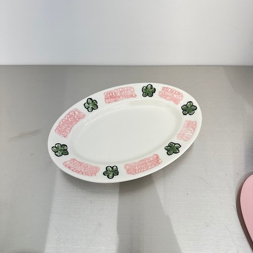 ooa pottery green flower oval plate