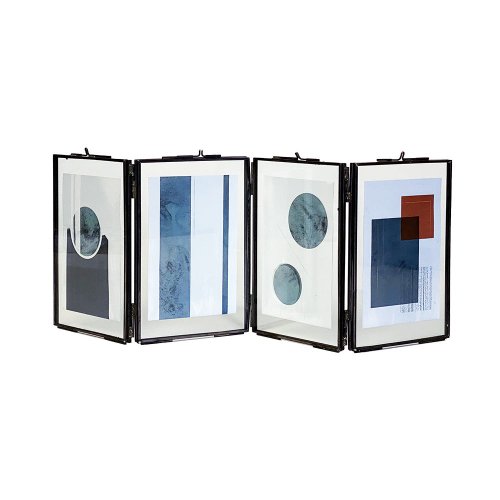 SÜSS Living生活良品 日本HUNT9奢華風格復古花玻璃四格八面精美金屬桌上相框/畫框(黑)